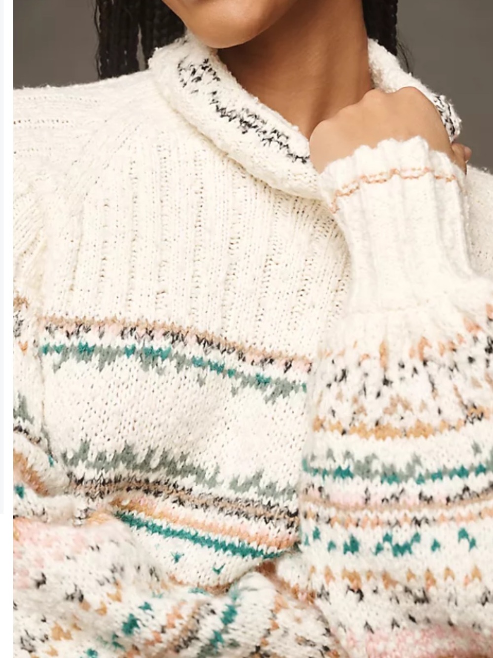 Anthropologie PilcroTurtleneck Sweater Cropped with Teal & Pink Accents - Picture 2 of 11